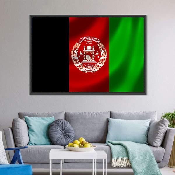 Flag Of Afghanistan Canvas Wall Art-5 Horizontal-Gallery Wrap-22" x 12"-Tiaracle
