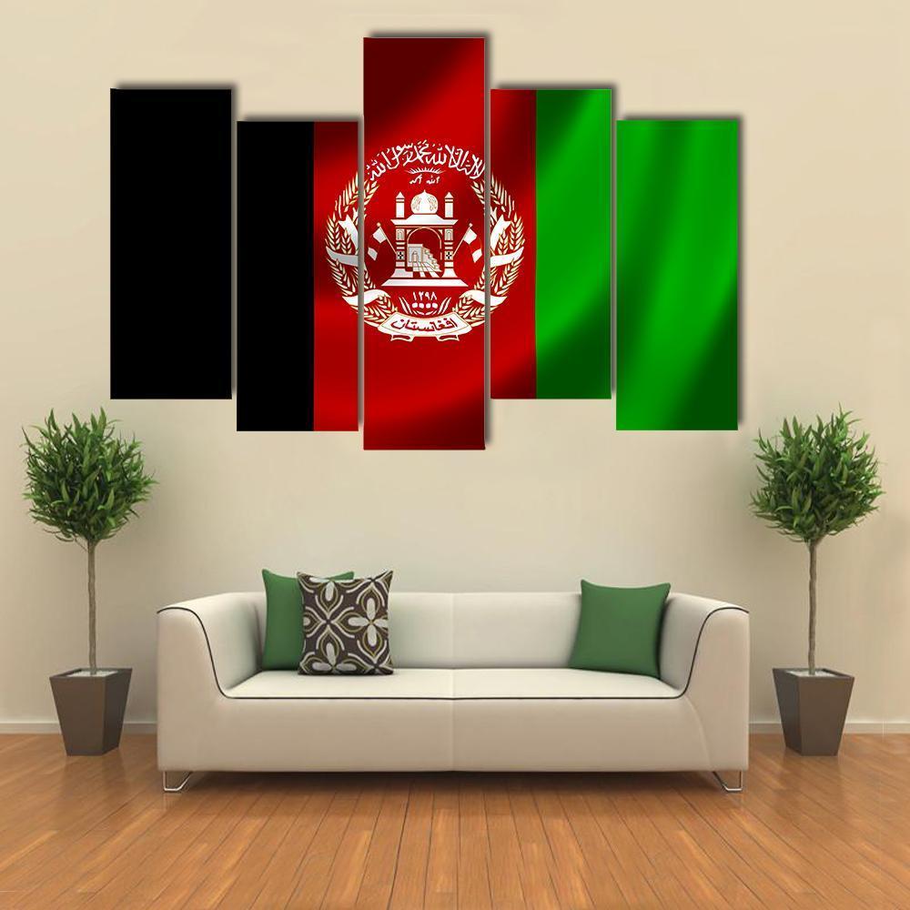 Flag Of Afghanistan Canvas Wall Art-5 Pop-Gallery Wrap-47&quot; x 32&quot;-Tiaracle