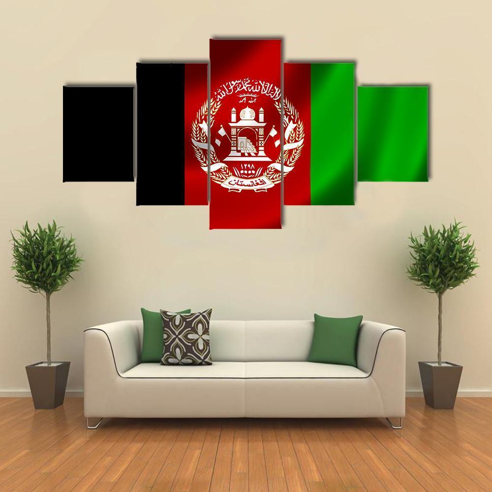 Flag Of Afghanistan Canvas Wall Art-5 Star-Gallery Wrap-62&quot; x 32&quot;-Tiaracle