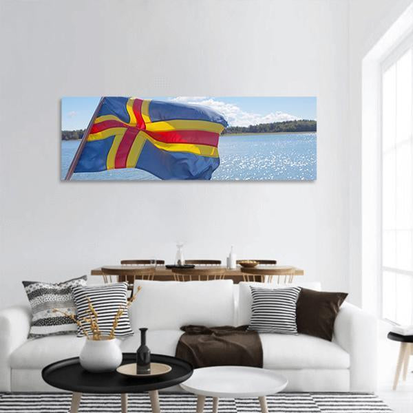 Flag Of Aland Panoramic Canvas Wall Art-1 Piece-36" x 12"-Tiaracle
