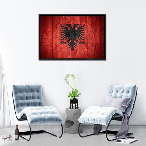 Flag Of Albania Canvas Wall Art-5 Horizontal-Gallery Wrap-22" x 12"-Tiaracle