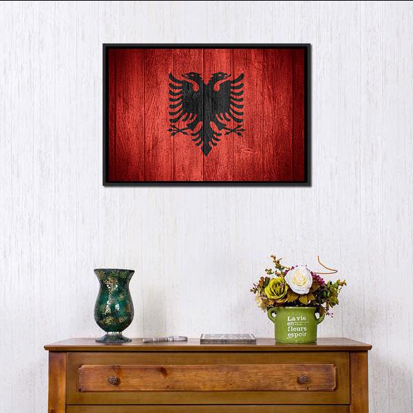 Flag Of Albania Canvas Wall Art-5 Horizontal-Gallery Wrap-22" x 12"-Tiaracle
