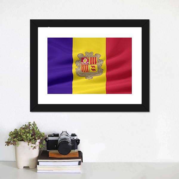 Flag Of Andorra Canvas Wall Art-1 Piece-Framed Print-20" x 16"-Tiaracle