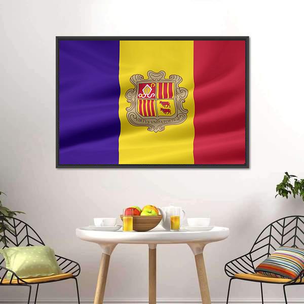 Flag Of Andorra Canvas Wall Art-5 Horizontal-Gallery Wrap-22" x 12"-Tiaracle