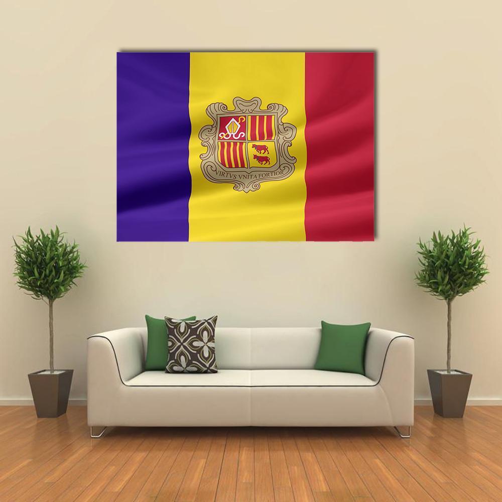 Flag Of Andorra Canvas Wall Art-1 Piece-Gallery Wrap-48" x 32"-Tiaracle