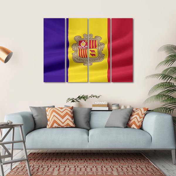 Flag Of Andorra Canvas Wall Art-4 Horizontal-Gallery Wrap-34" x 24"-Tiaracle