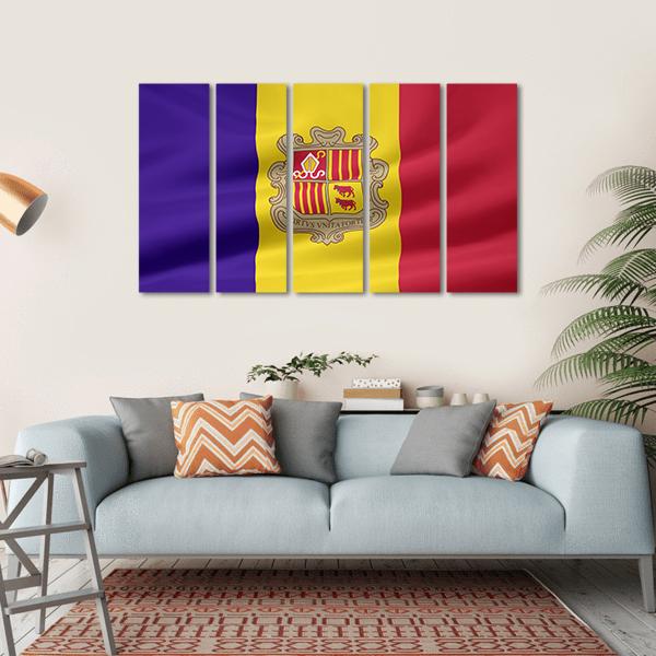 Flag Of Andorra Canvas Wall Art-5 Horizontal-Gallery Wrap-22" x 12"-Tiaracle