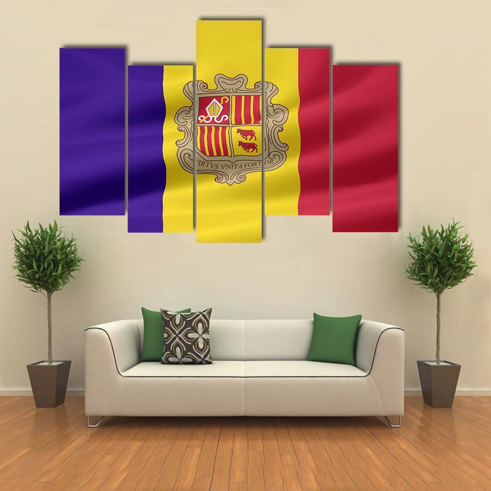 Flag Of Andorra Canvas Wall Art-5 Pop-Gallery Wrap-47" x 32"-Tiaracle