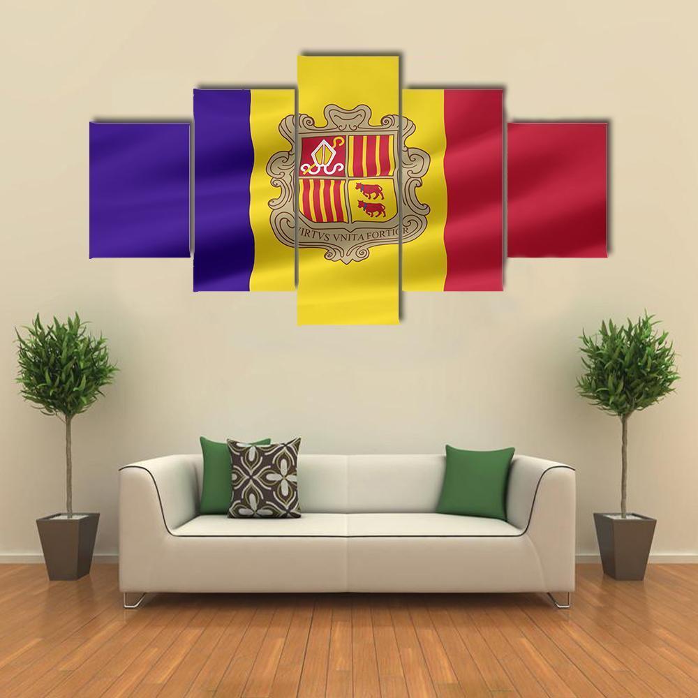 Flag Of Andorra Canvas Wall Art-5 Star-Gallery Wrap-62" x 32"-Tiaracle