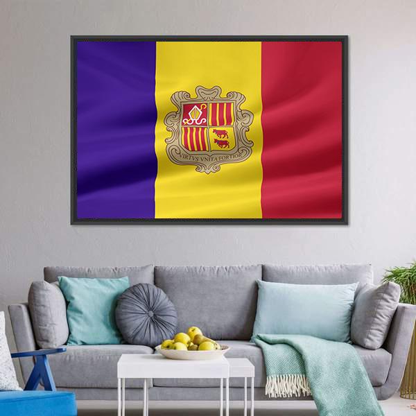 Flag Of Andorra Canvas Wall Art-3 Horizontal-Gallery Wrap-25" x 16"-Tiaracle