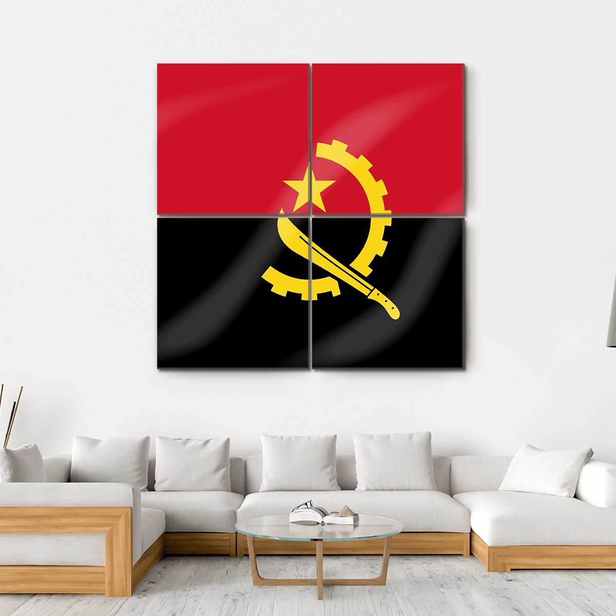 Flag Of Angola Canvas Wall Art-4 Square-Gallery Wrap-17" x 17"-Tiaracle