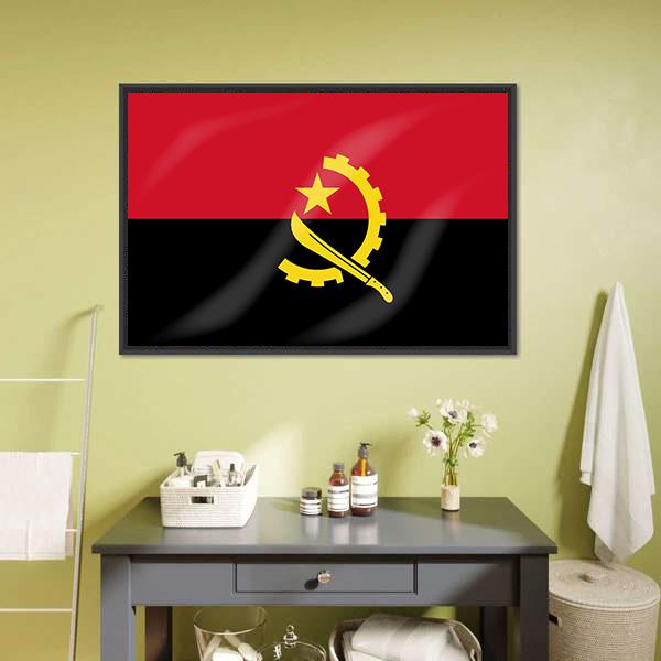 Flag Of Angola Canvas Wall Art-1 Piece-Floating Frame-24" x 16"-Tiaracle