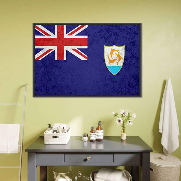 Flag Of Anguilla Canvas Wall Art-1 Piece-Floating Frame-24" x 16"-Tiaracle