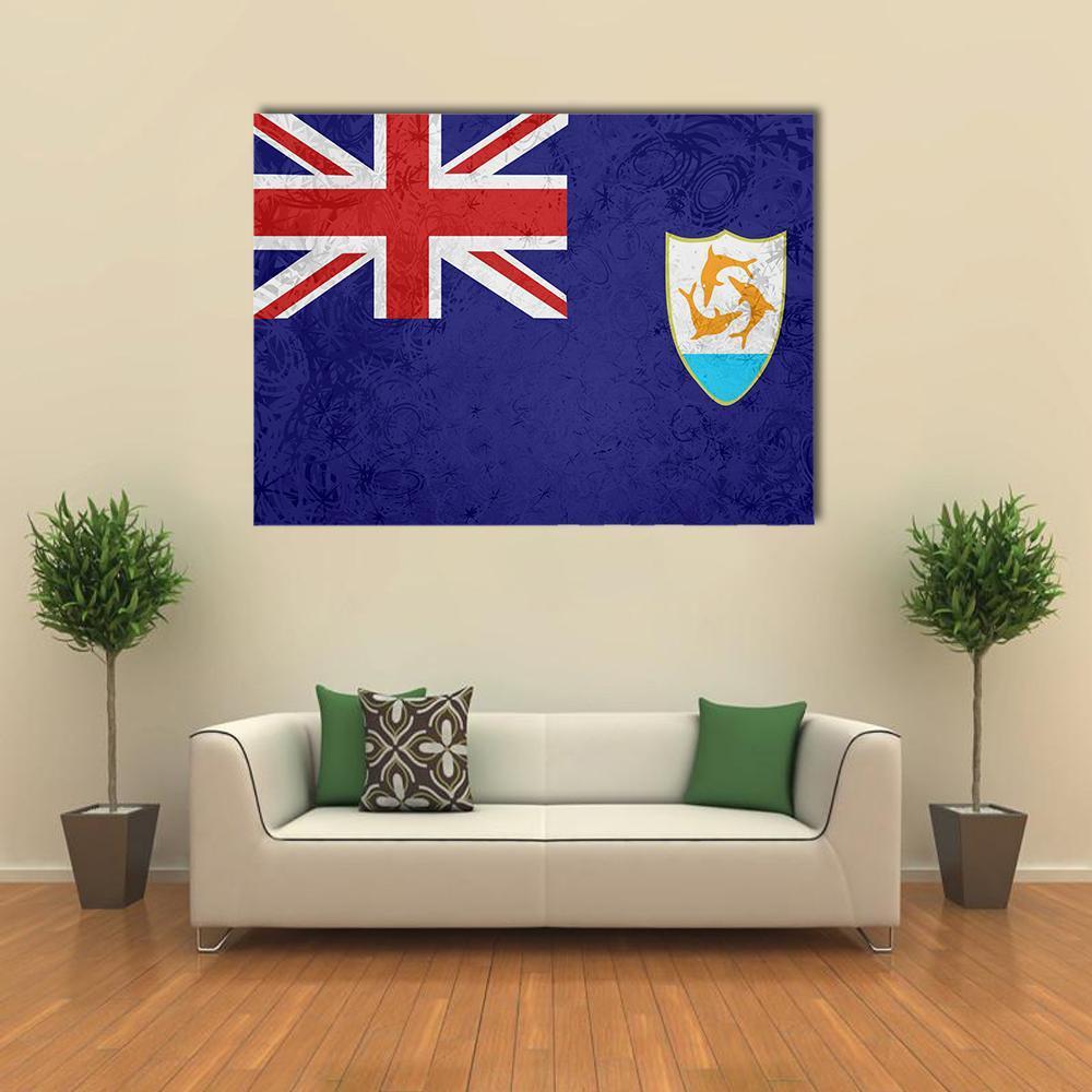 Flag of Anguilla Canvas Wall Art in white, red and blue, single panel hung on a wall