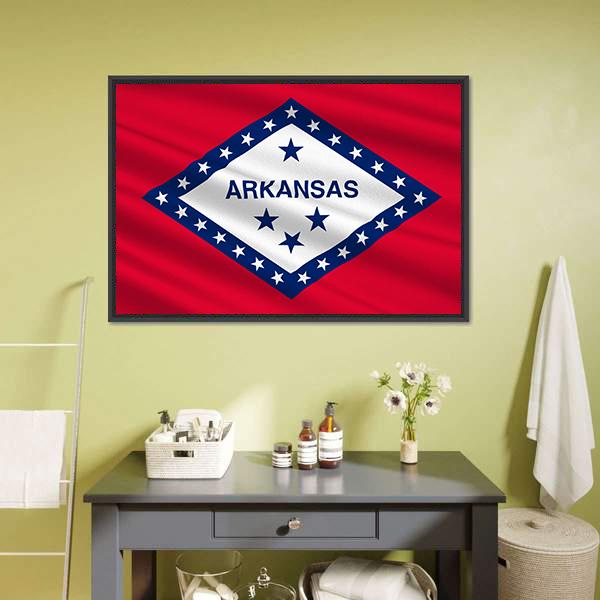 Flag Of Arkansas Canvas Wall Art-1 Piece-Floating Frame-24" x 16"-Tiaracle