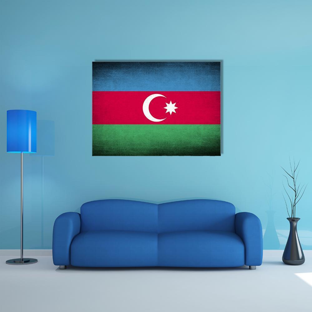 Azerbaijan Flag with Crescent and Star Canvas Wall Art in red, green and blue, single panel hung on a wall