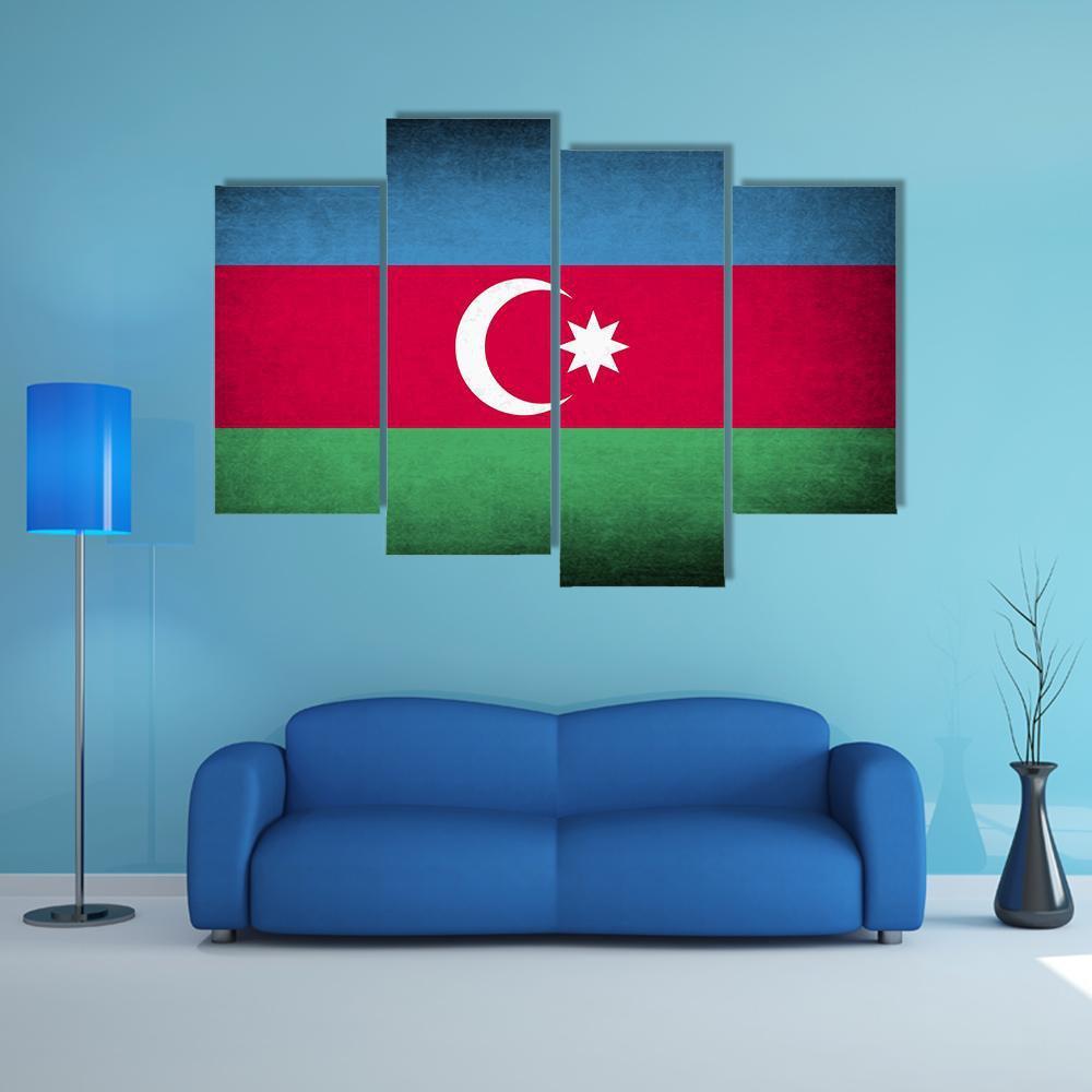 Flag Of Azerbaijan Canvas Wall Art-4 Pop-Gallery Wrap-50" x 32"-Tiaracle