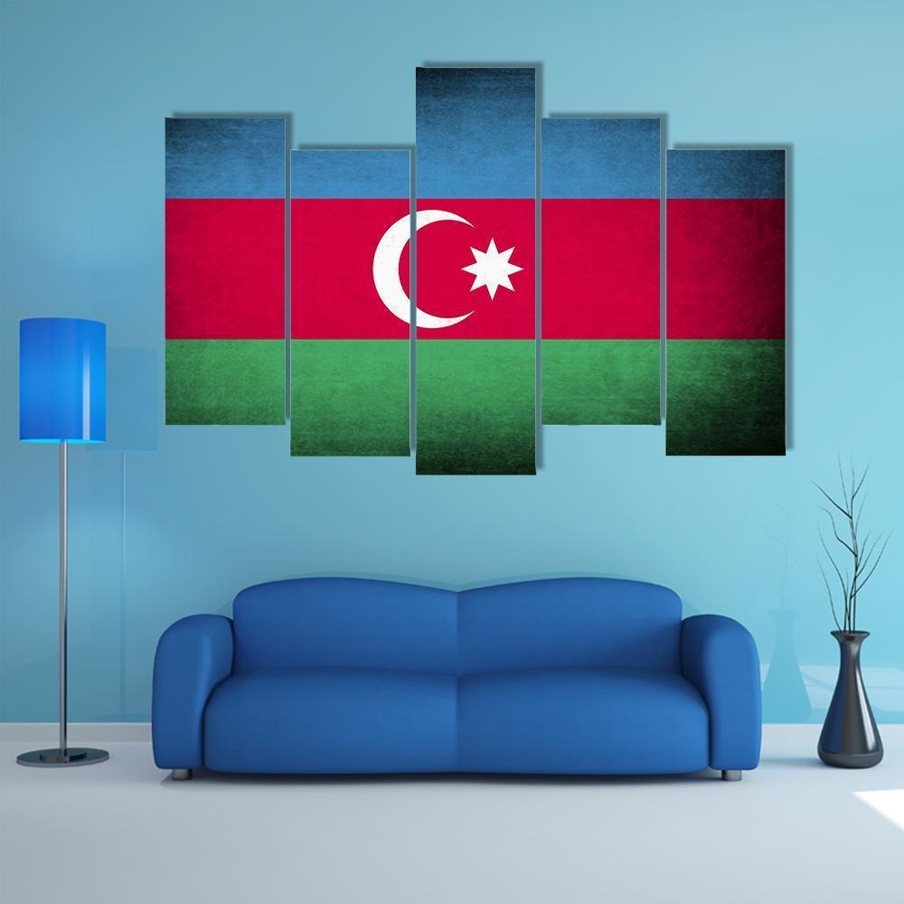 Flag Of Azerbaijan Canvas Wall Art-5 Pop-Gallery Wrap-47" x 32"-Tiaracle