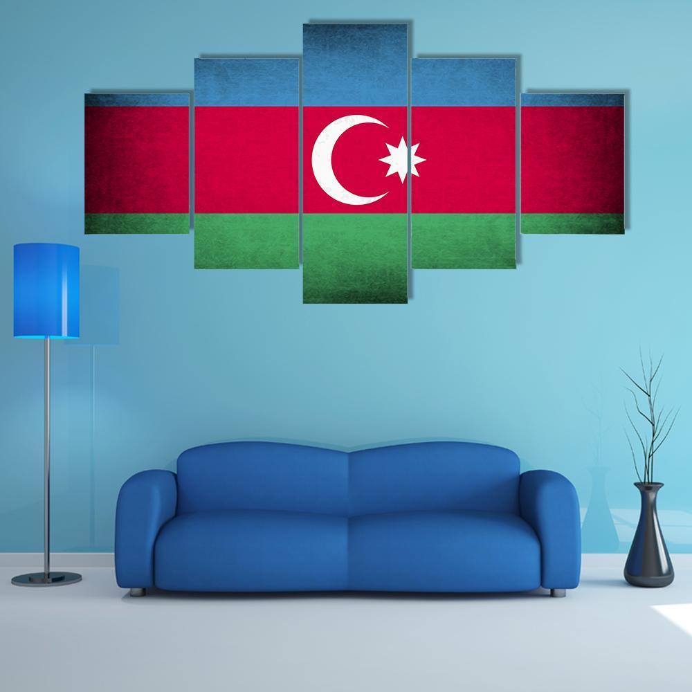 Flag Of Azerbaijan Canvas Wall Art-5 Star-Gallery Wrap-62" x 32"-Tiaracle