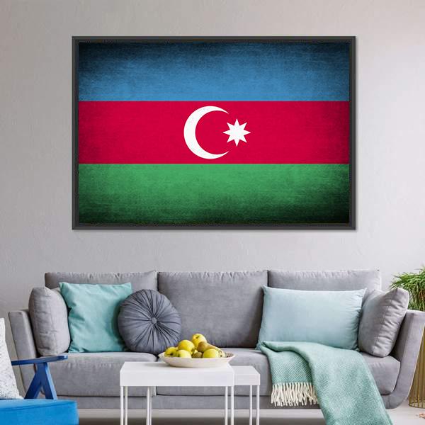Flag Of Azerbaijan Canvas Wall Art-3 Horizontal-Gallery Wrap-25" x 16"-Tiaracle