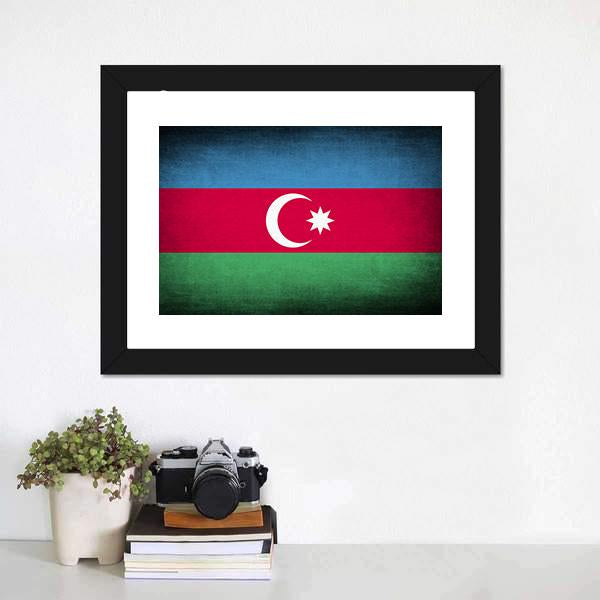 Flag Of Azerbaijan Canvas Wall Art-1 Piece-Framed Print-20" x 16"-Tiaracle