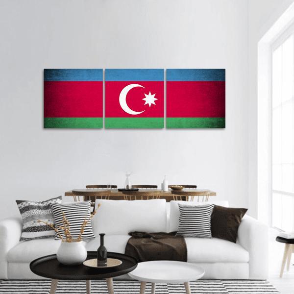 Flag Of Azerbaijan Panoramic Canvas Wall Art-3 Piece-25" x 08"-Tiaracle