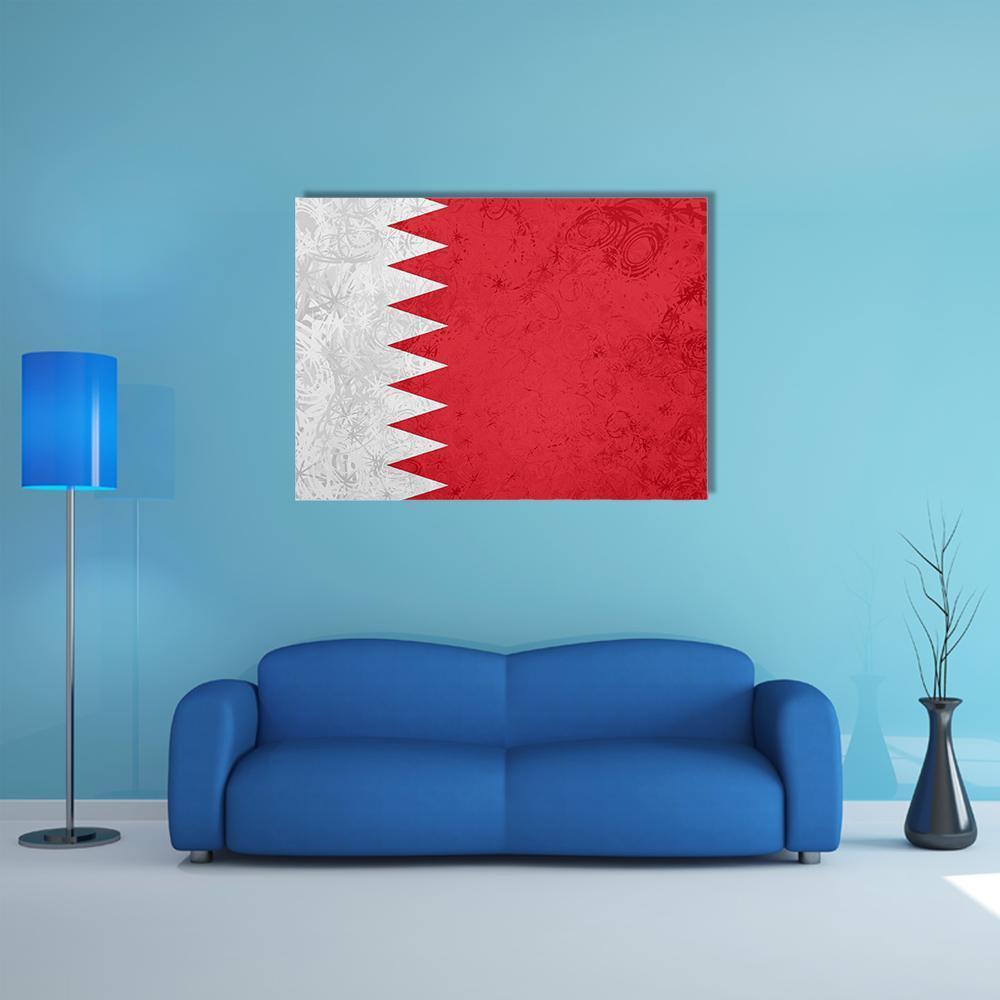Geometric Bahrain Flag with Serrated Edge Canvas Wall Art in white and red, single panel hung on a wall