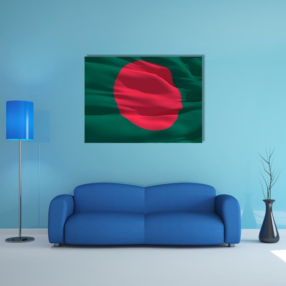 Waving Bangladesh Flag Canvas Wall Art in red and green, single panel hung on a wall