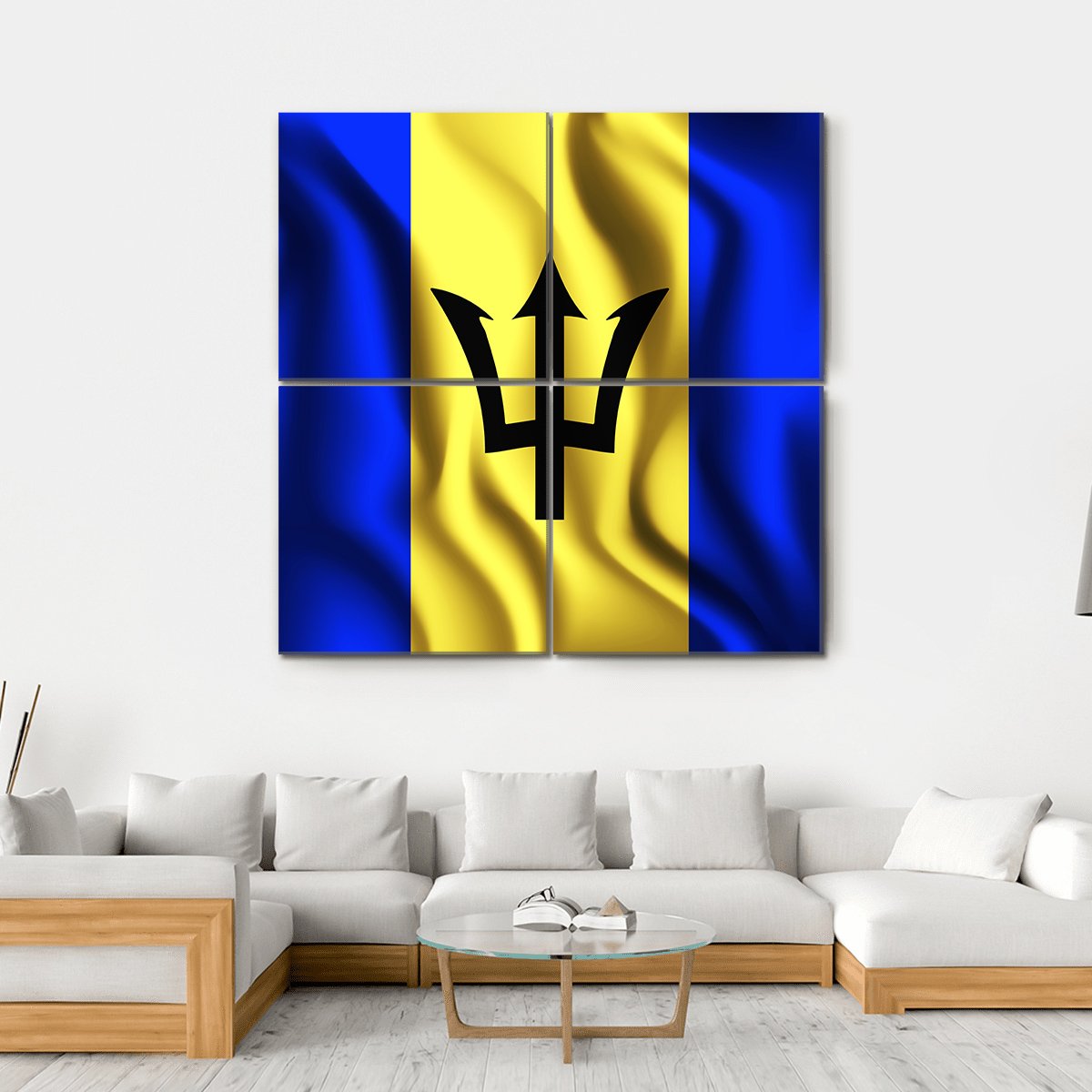 Flag Of Barbados Canvas Wall Art-4 Square-Gallery Wrap-17" x 17"-Tiaracle