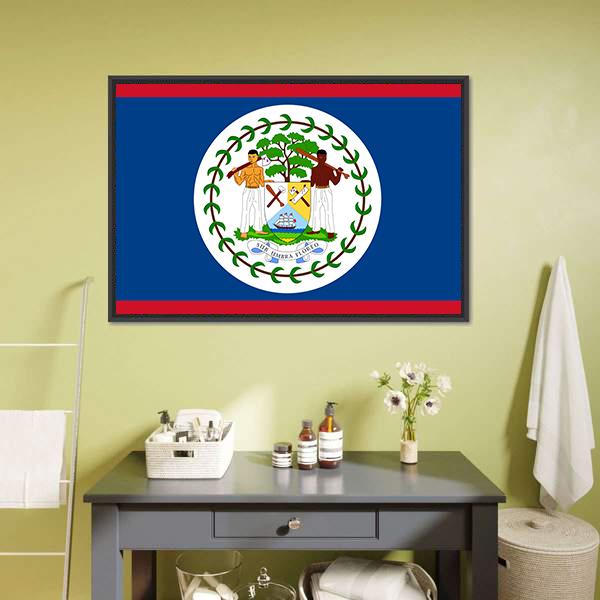 Flag Of Belize Canvas Wall Art-1 Piece-Floating Frame-24" x 16"-Tiaracle