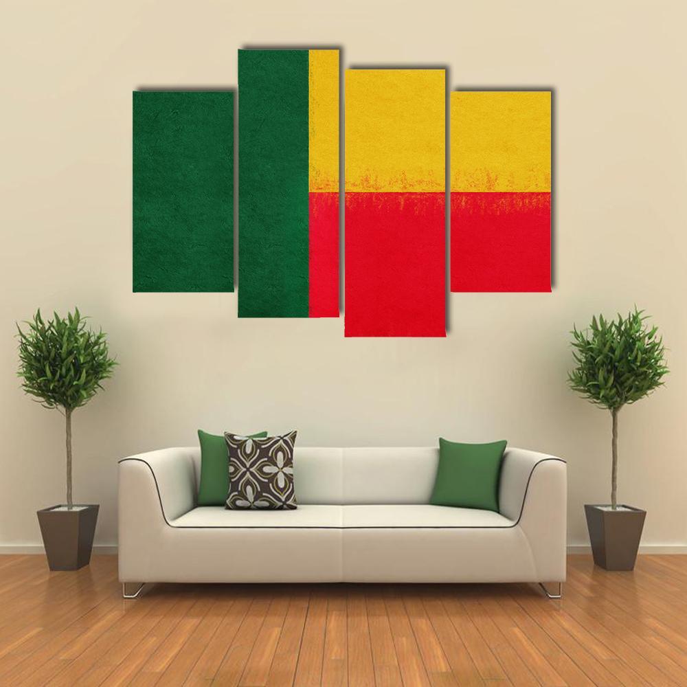 Flag Of Benin Canvas Wall Art-5 Star-Gallery Wrap-62" x 32"-Tiaracle