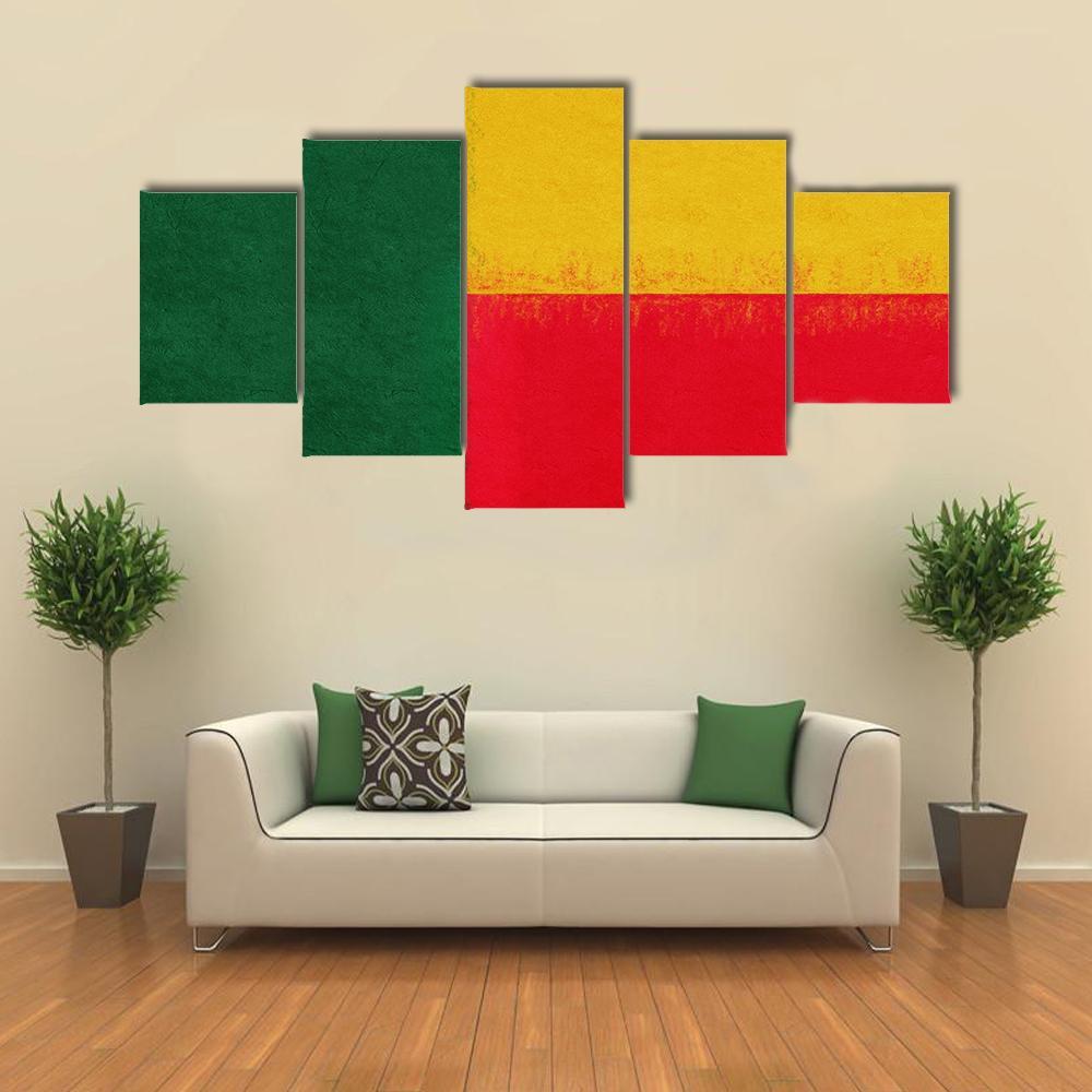 Flag Of Benin Canvas Wall Art-5 Star-Gallery Wrap-62" x 32"-Tiaracle