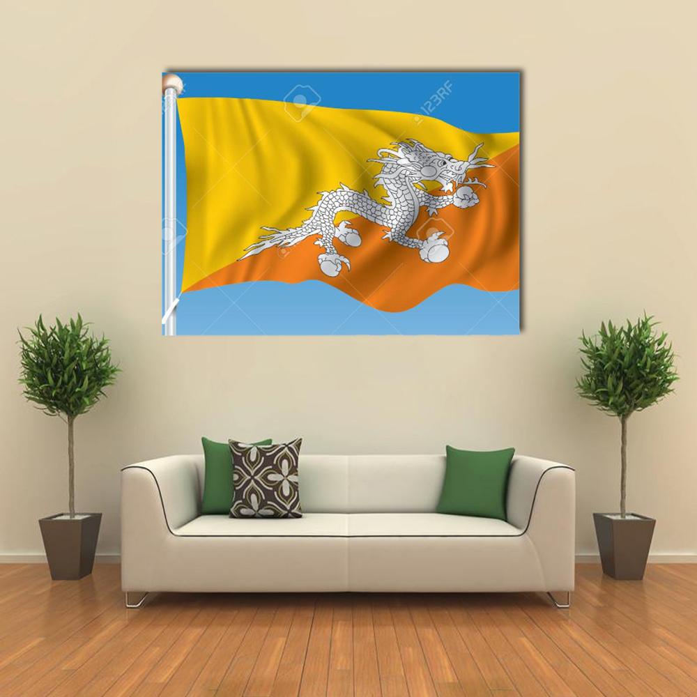 Flag Of Bhutan Canvas Wall Art-1 Piece-Gallery Wrap-36" x 24"-Tiaracle