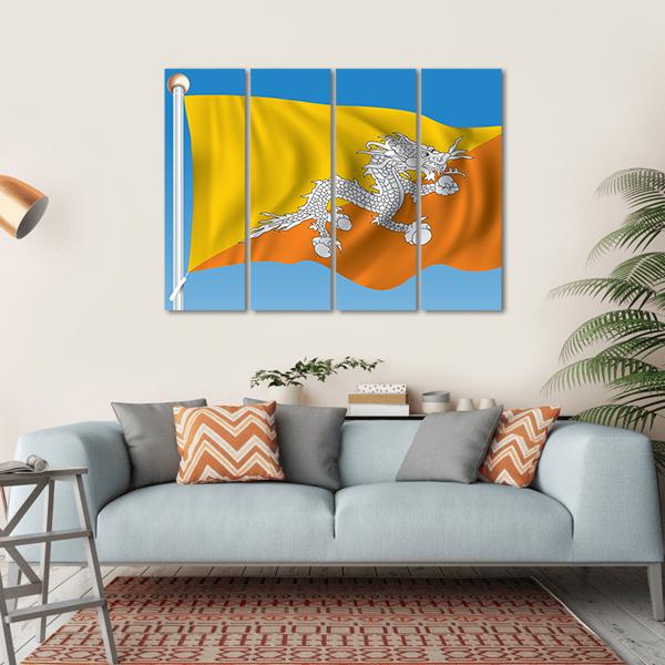 Flag Of Bhutan Canvas Wall Art-4 Horizontal-Gallery Wrap-34" x 24"-Tiaracle