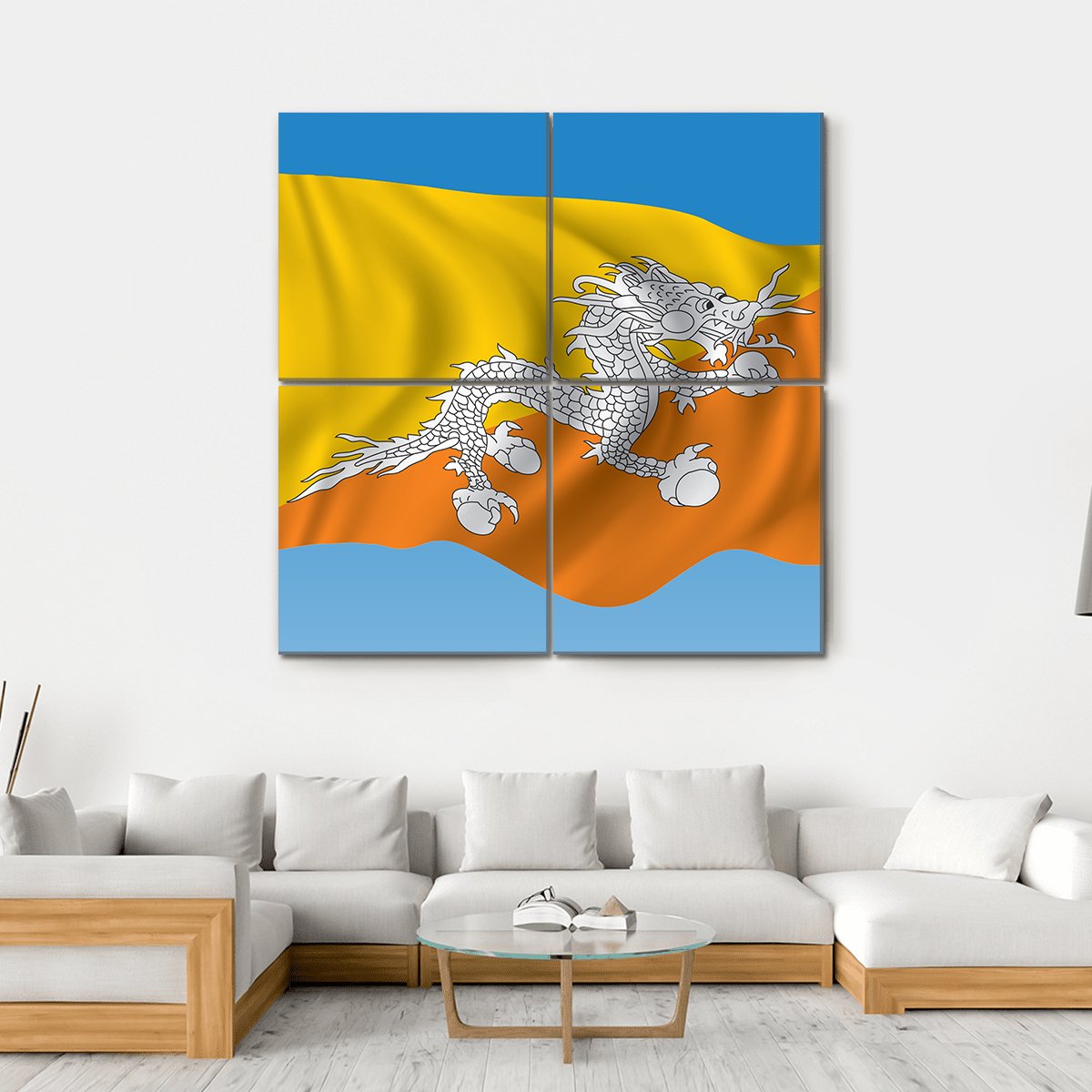 Flag Of Bhutan Canvas Wall Art-4 Square-Gallery Wrap-17" x 17"-Tiaracle