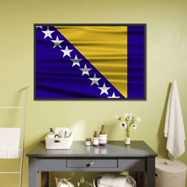 Flag Of Bosnia &amp; Herzegovina Canvas Wall Art-1 Piece-Floating Frame-24" x 16"-Tiaracle