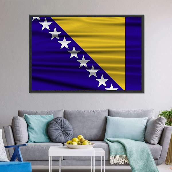 Flag Of Bosnia & Herzegovina Canvas Wall Art-5 Horizontal-Gallery Wrap-22" x 12"-Tiaracle