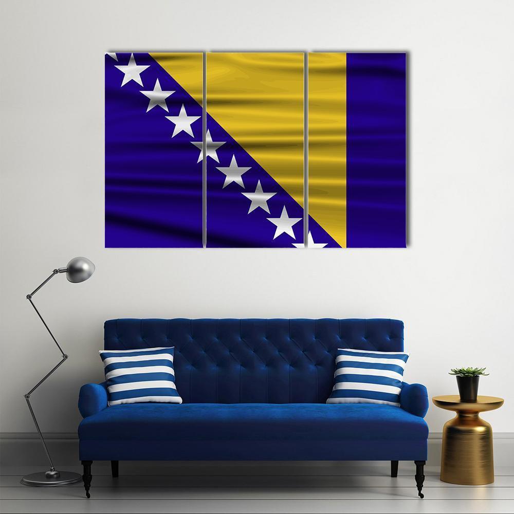 Flag Of Bosnia &amp; Herzegovina Canvas Wall Art-3 Horizontal-Gallery Wrap-37" x 24"-Tiaracle