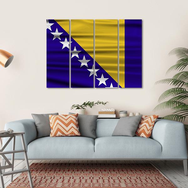 Flag Of Bosnia &amp; Herzegovina Canvas Wall Art-4 Horizontal-Gallery Wrap-34" x 24"-Tiaracle