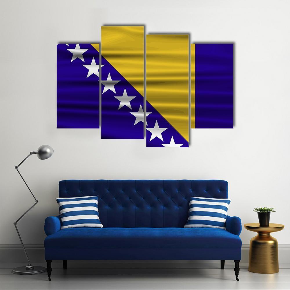 Flag Of Bosnia &amp; Herzegovina Canvas Wall Art-4 Pop-Gallery Wrap-50" x 32"-Tiaracle