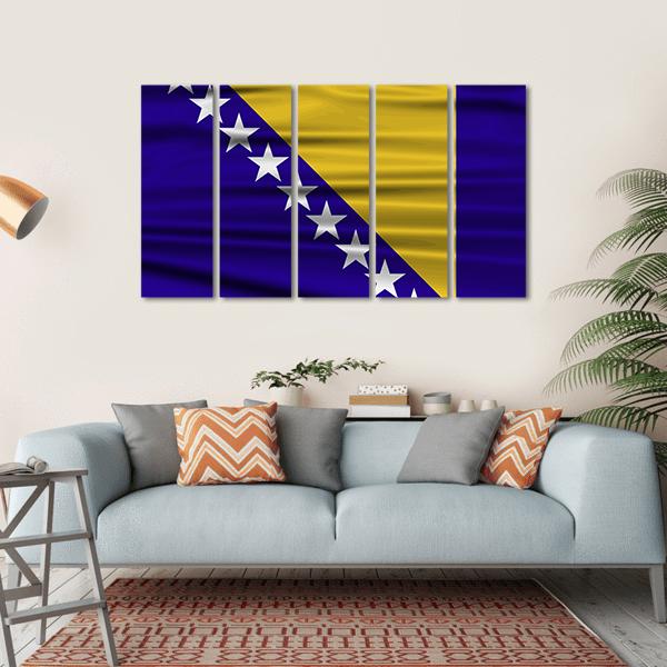Flag Of Bosnia &amp; Herzegovina Canvas Wall Art-5 Horizontal-Gallery Wrap-22" x 12"-Tiaracle