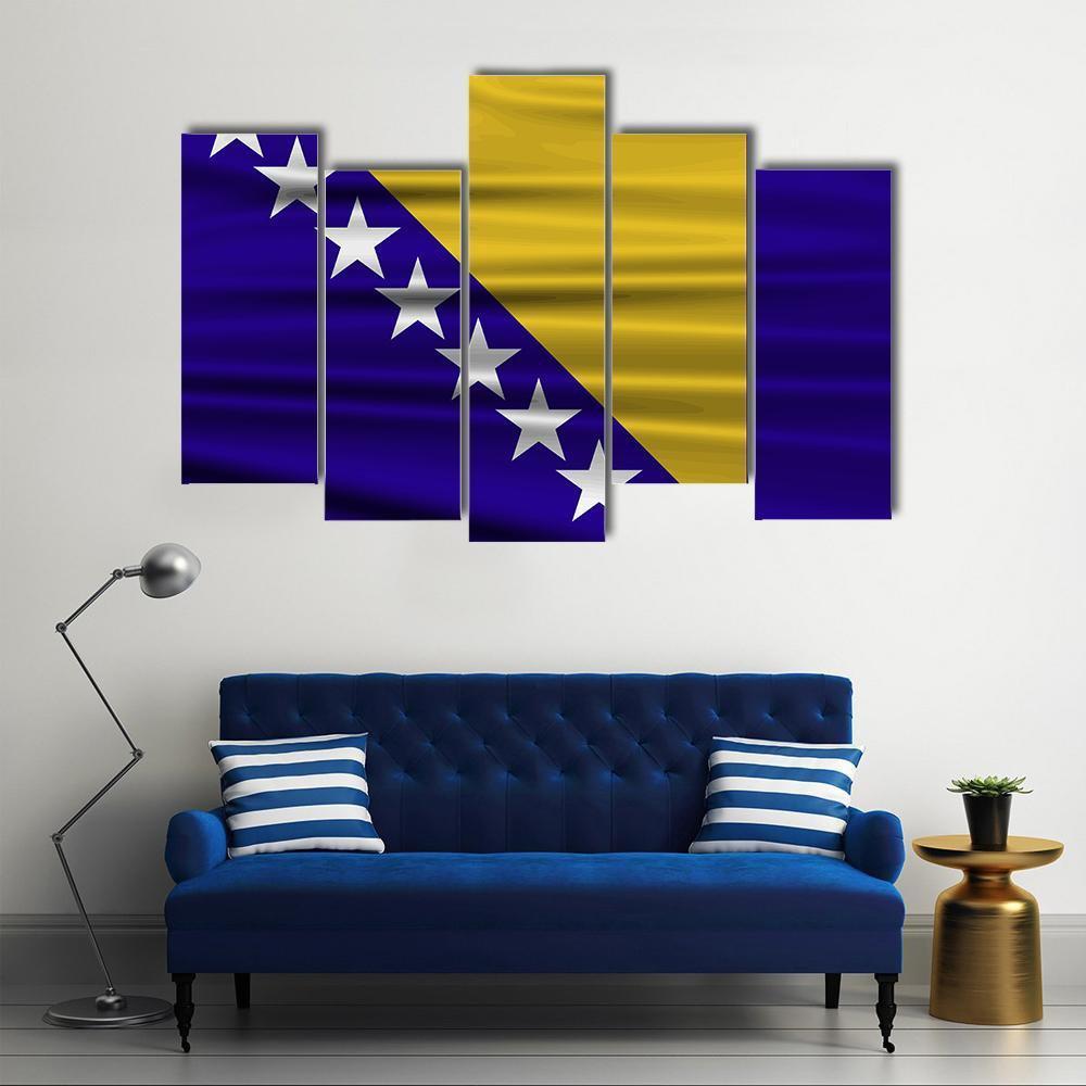 Flag Of Bosnia & Herzegovina Canvas Wall Art-5 Pop-Gallery Wrap-47" x 32"-Tiaracle