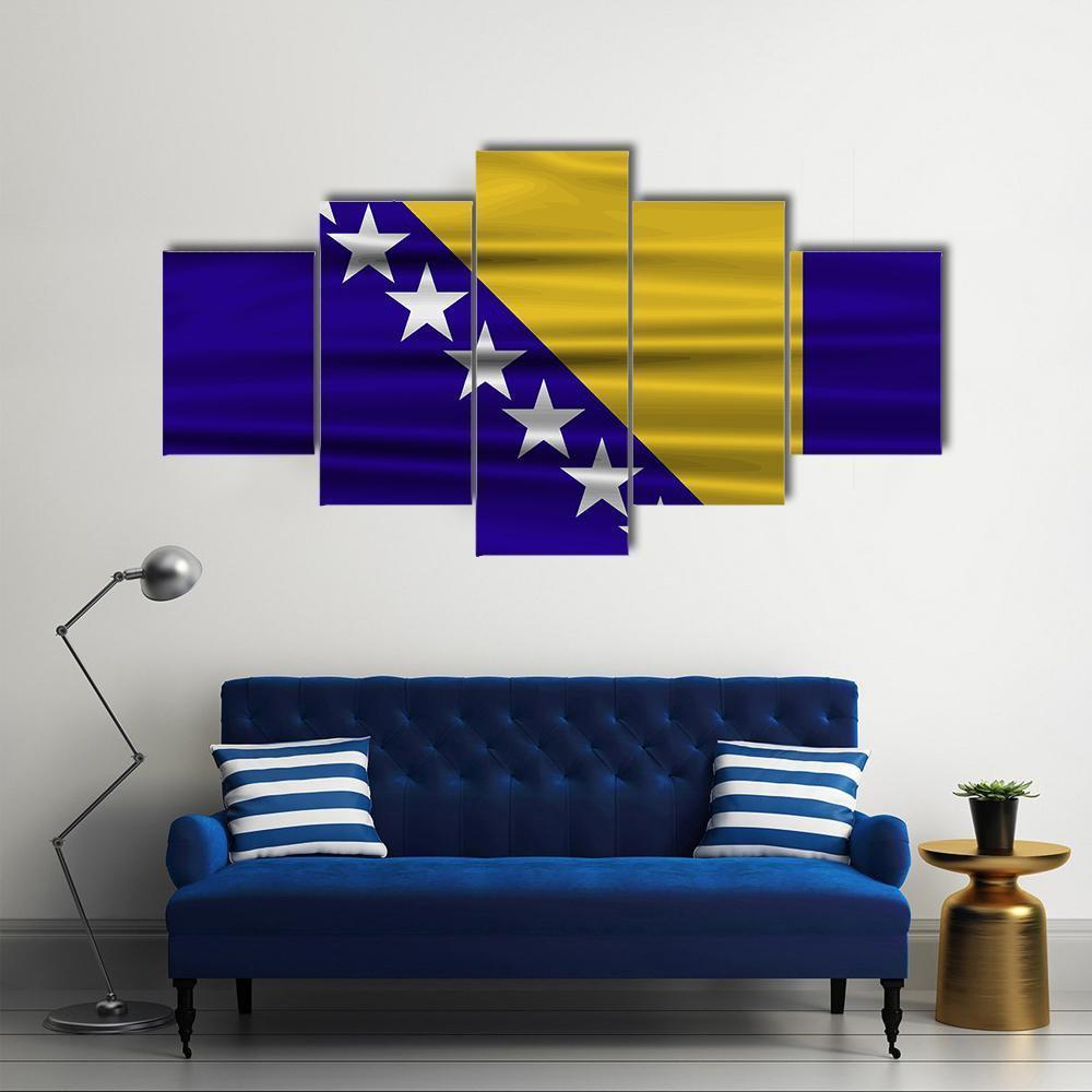 Flag Of Bosnia & Herzegovina Canvas Wall Art-5 Pop-Gallery Wrap-47" x 32"-Tiaracle
