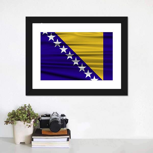 Flag Of Bosnia &amp; Herzegovina Canvas Wall Art-1 Piece-Framed Print-20" x 16"-Tiaracle