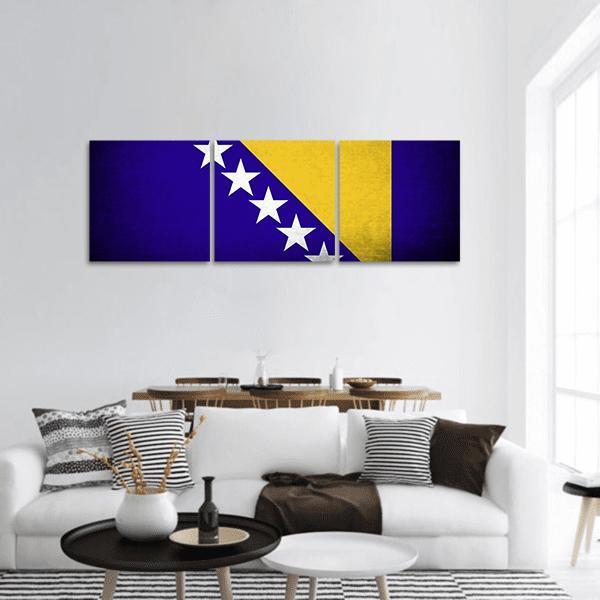 Bosnia & Herzegovina Flag Panoramic Canvas Wall Art-3 Piece-25" x 08"-Tiaracle