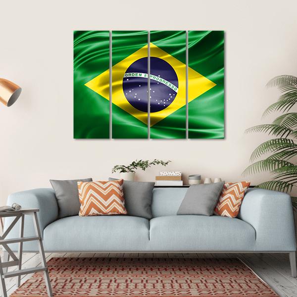 Flag Of Brazil Canvas Wall Art-4 Horizontal-Gallery Wrap-34" x 24"-Tiaracle