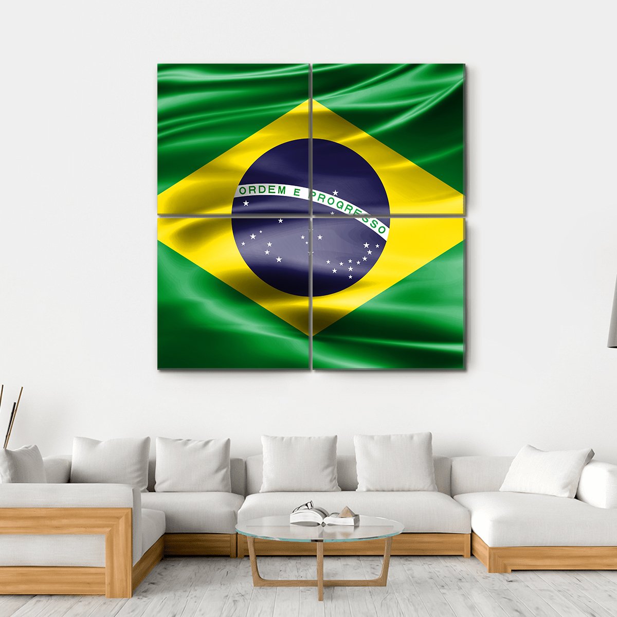 Flag Of Brazil Canvas Wall Art-4 Square-Gallery Wrap-17" x 17"-Tiaracle
