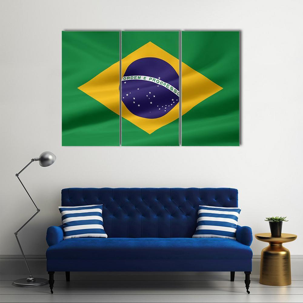 Flag Of Brazil Canvas Wall Art-3 Horizontal-Gallery Wrap-37" x 24"-Tiaracle