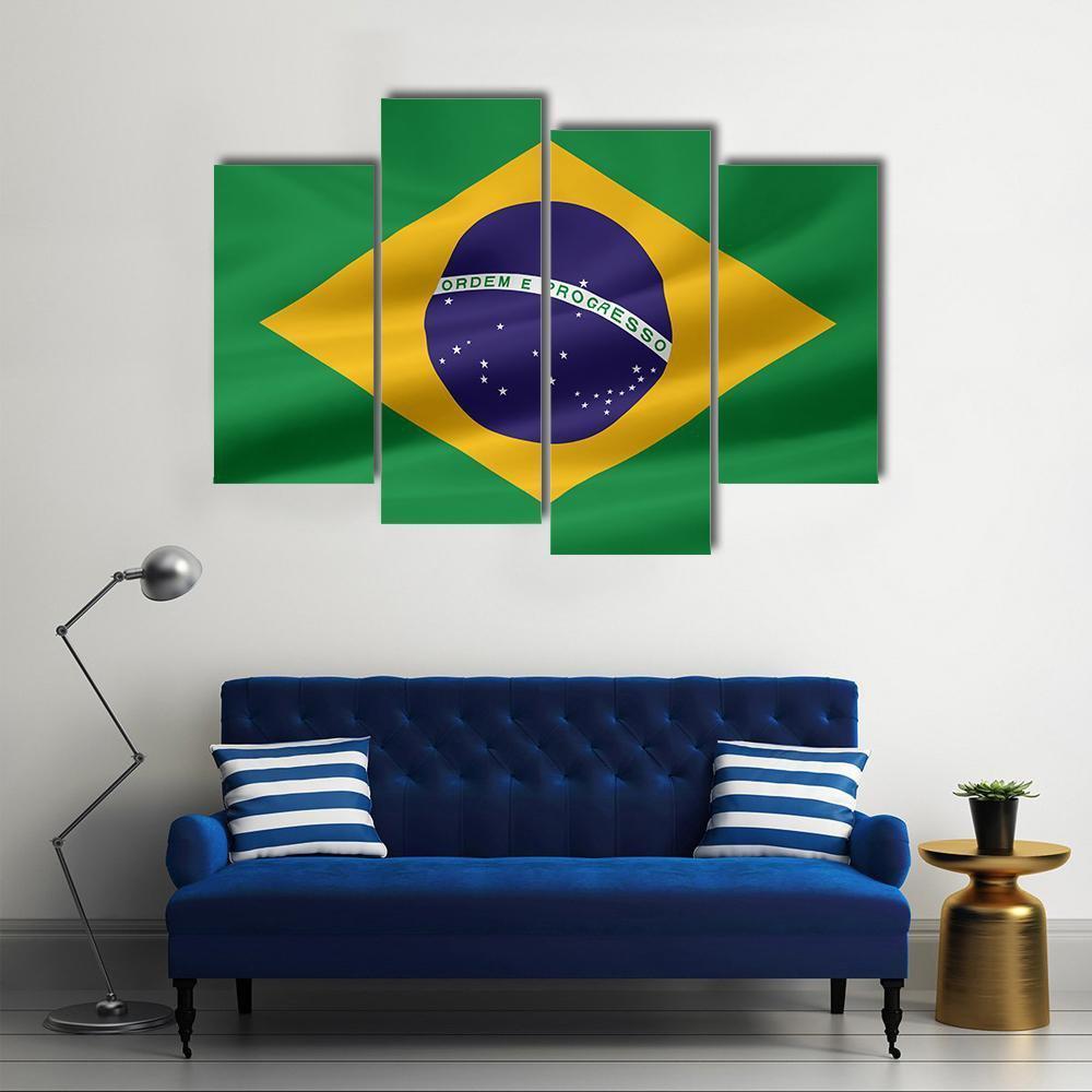 Flag Of Brazil Canvas Wall Art-5 Star-Gallery Wrap-62" x 32"-Tiaracle