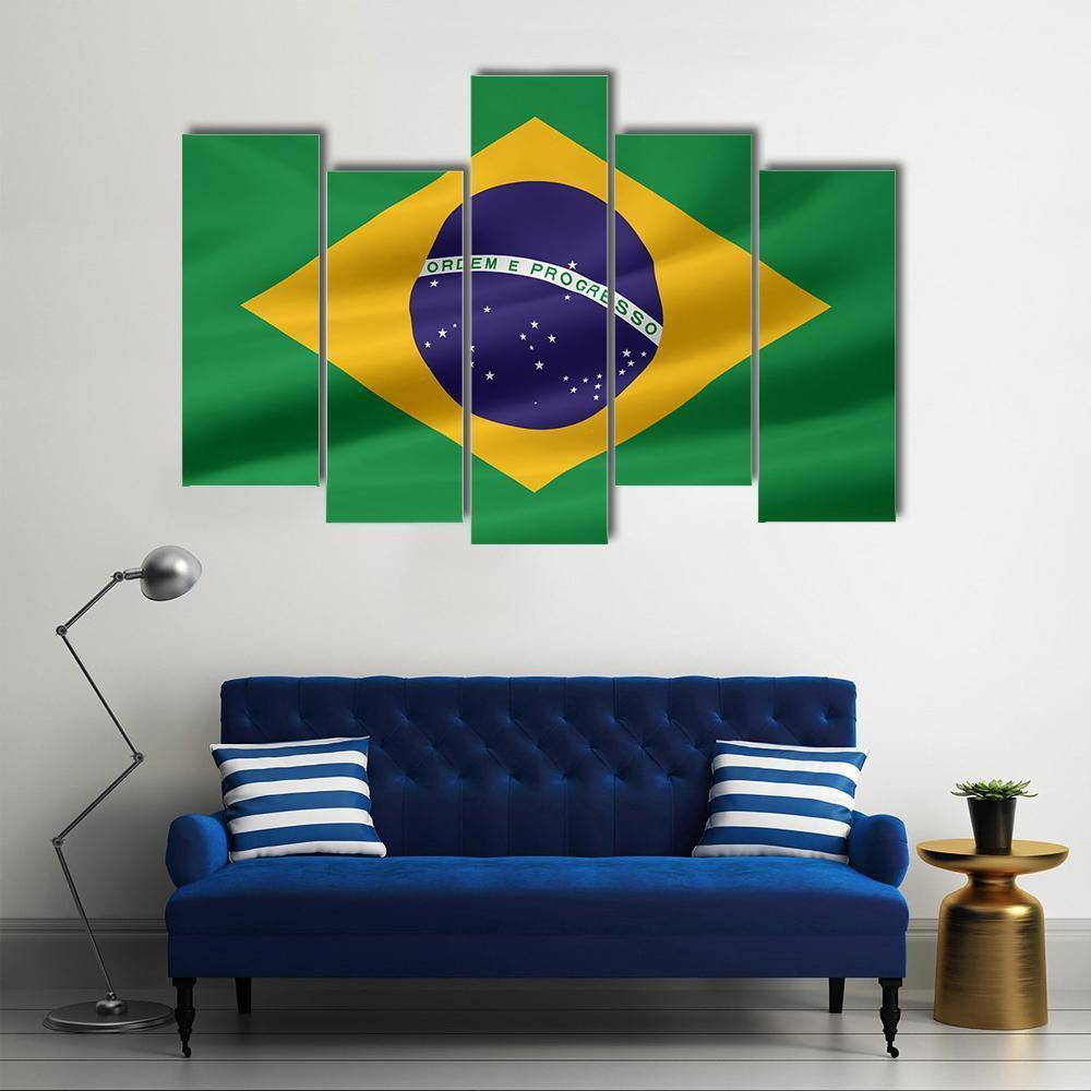 Flag Of Brazil Canvas Wall Art-5 Pop-Gallery Wrap-47" x 32"-Tiaracle